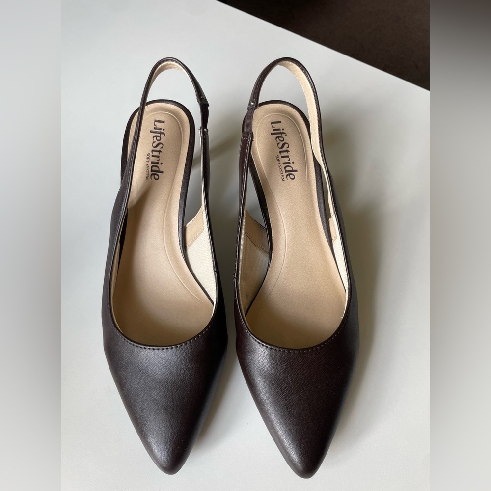 Life Stride Women's Dark Chocolate Brown Slingback Heels 8.5 M *USED ONCE* EUC